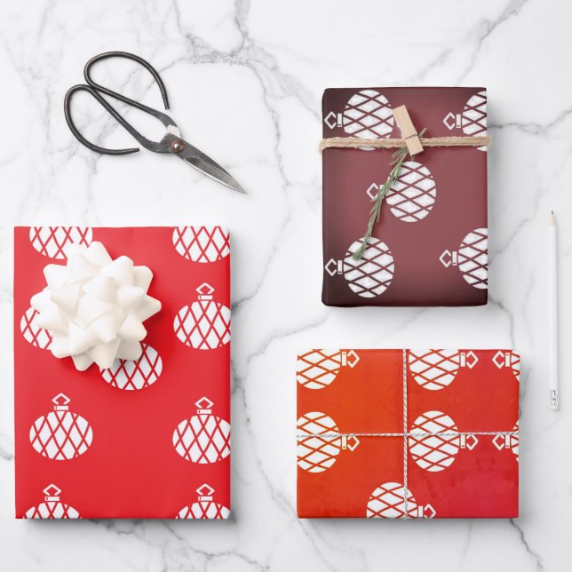 Christmas stripe ornament wrapping paper sheets (Front)