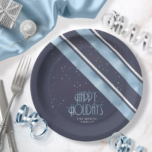 Christmas Stripe Pattern Blue/White ID862 Paper Plates
