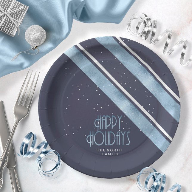 Christmas Stripe Pattern Blue/White ID862 Paper Plates (Creator Uploaded)
