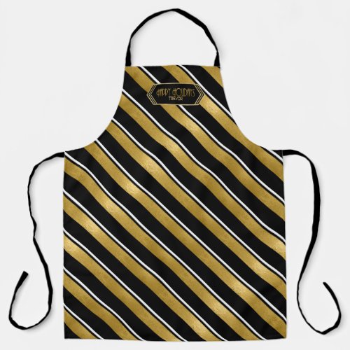 Christmas Stripe Pattern GoldBlack ID862  Apron