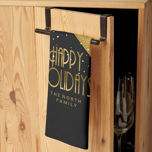 Christmas Stripe Pattern Gold/Black ID862 Kitchen Towel (Thirds Fold)