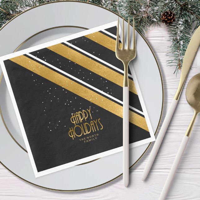 Christmas Stripe Pattern Gold/Black ID862 Napkins (Creator Uploaded)