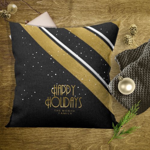 Christmas Stripe Pattern GoldBlack ID862  Throw Pillow