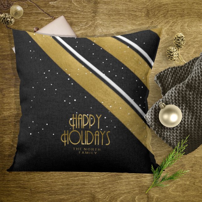 Christmas Stripe Pattern Gold/Black ID862  Throw Pillow (Creator Uploaded)