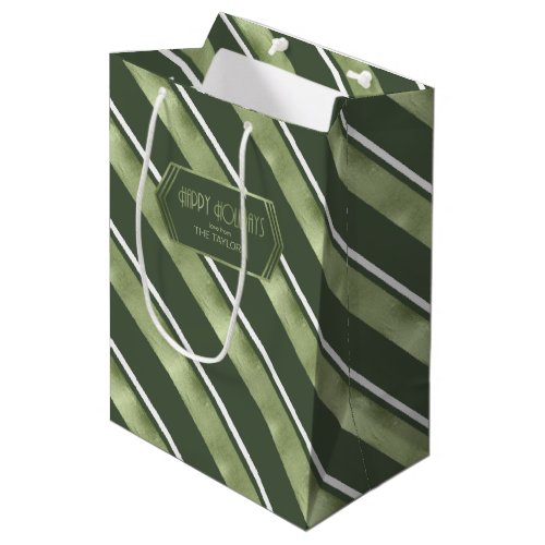Christmas Stripe Pattern GreenWhite ID862 Medium Gift Bag