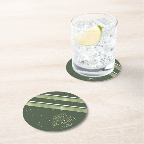 Christmas Stripe Pattern GreenWhite ID862 Round Paper Coaster