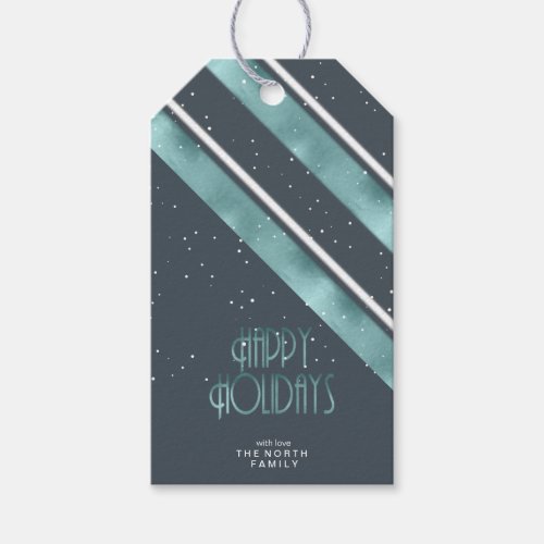 Christmas Stripe Pattern Teal ID862  Gift Tags