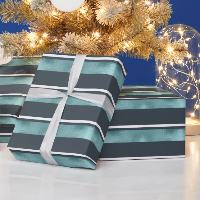 Christmas Stripe Pattern Teal ID862 Wrapping Paper (Holidays)