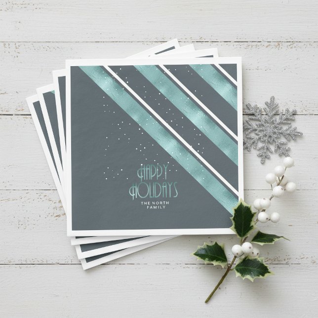 Christmas Stripe Pattern Teal/White ID862 Napkins (Creator Uploaded)