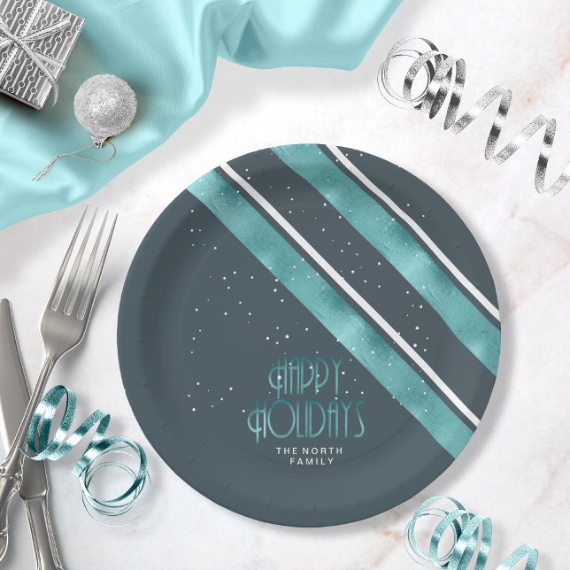 Christmas Stripe Pattern Teal/White ID862 Paper Plates (Creator Uploaded)