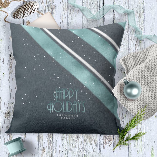 Christmas Stripe Pattern Teal/White ID862 Throw Pillow (Creator Uploaded)