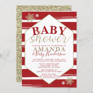 Christmas Striped Baby Shower Invitation