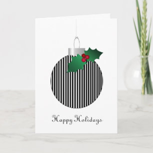 Christmas Striped Bulb Holly Black & White Bauble Holiday Card