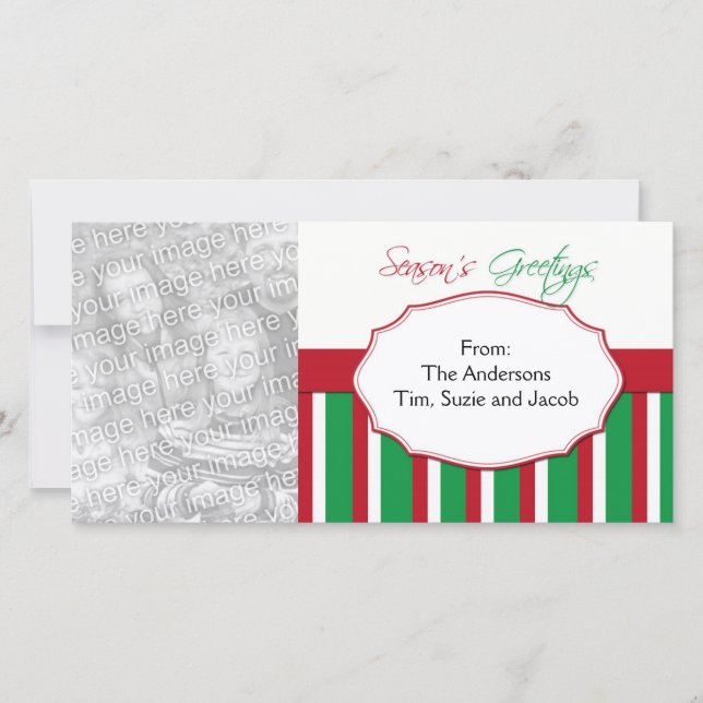 Christmas Striped Holiday Photo Cards (Front)