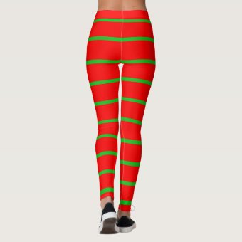 Christmas Striped Red and Green Leggings | Zazzle