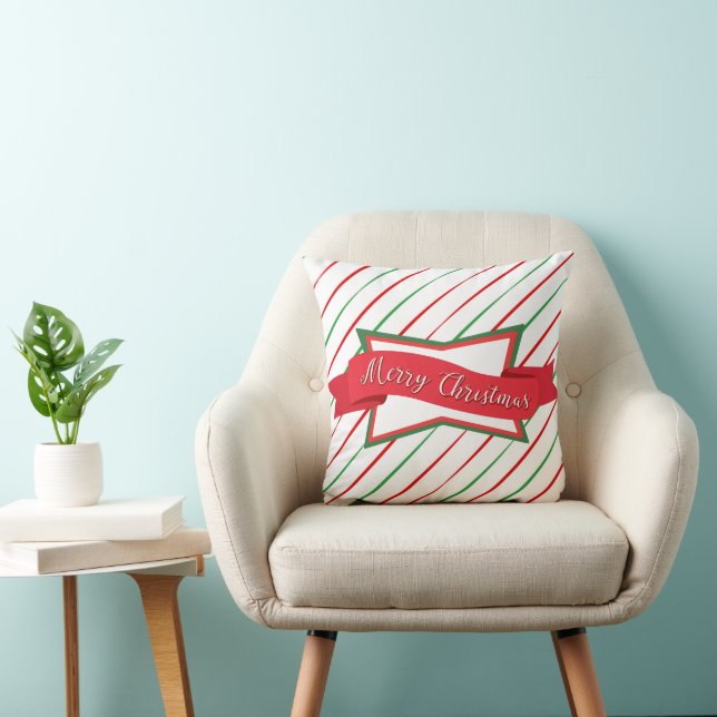 Christmas Stripes & Banner Throw Pillow (Chair)