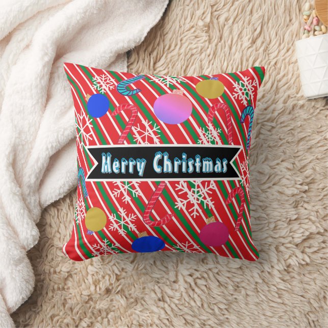 Christmas Stripes Candy Canes Ornaments  Throw Pillow (Blanket)