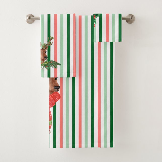 Christmas Stripes Deer Bath Towel Set (Insitu)