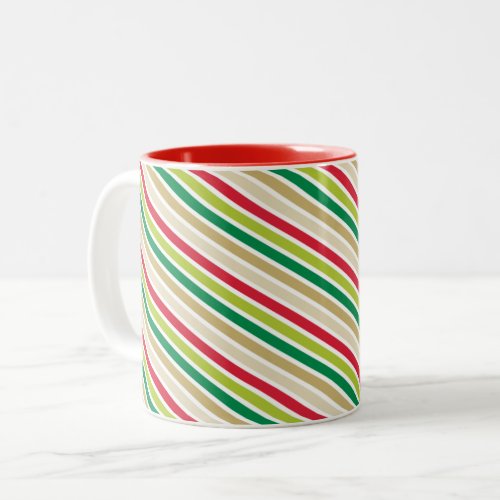 CHRISTMAS STRIPES festive modern red gold green Two_Tone Coffee Mug