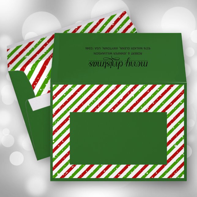 Christmas Stripes Green Holiday Envelope (FREE return address on the back.)