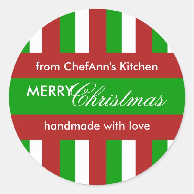Christmas Stripes green Kitchen Jar Label (Front)