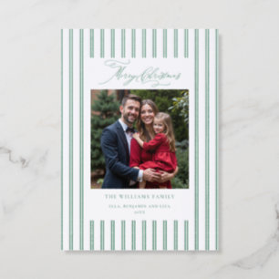Christmas Stripes Modern Classic Duo Elegant Photo Letterpress Photo Cards