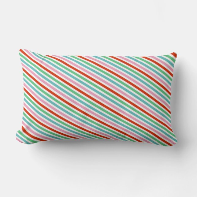 Christmas Stripes | Modern Colorful Cheerful Cute Lumbar Pillow (Front)
