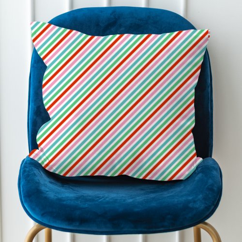 Christmas Stripes  Modern Colorful Cheerful Cute Throw Pillow