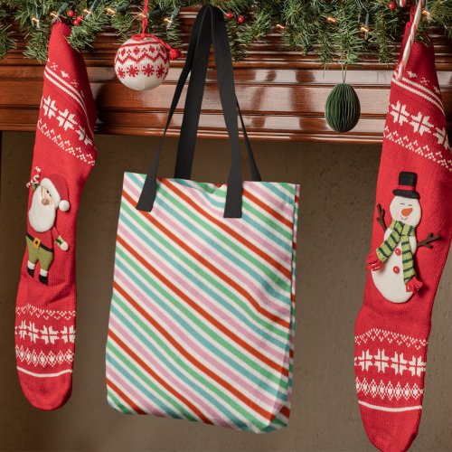 Christmas Stripes  Modern Colorful Cheerful Cute Tote Bag