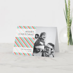 Christmas Stripes Modern Colorful Cheerful Photo Holiday Card