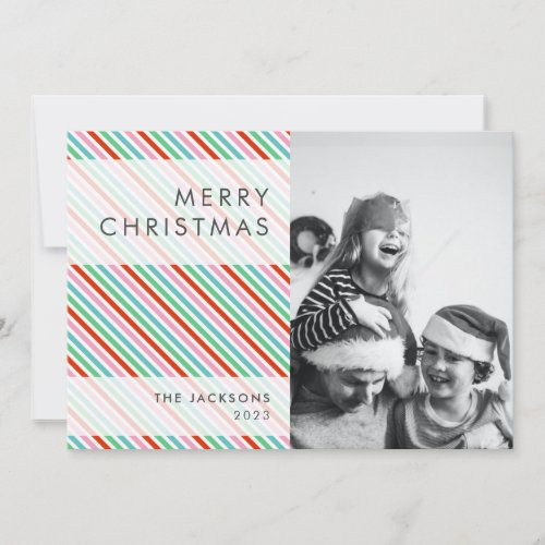 Christmas Stripes  Modern Colorful Cheerful Photo Holiday Card