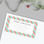 Christmas Stripes | Modern Colorful Cute Address Label<br><div class="desc">Beautiful, cute diagonal christmas candy stripe pattern return address label in striking shades of red, green, blue and pink in a modern, 'scandi 'scandinavian design style. This versatile label matches our candy stripe holiday cards and can be personalized with your own greeting in place of "Merry Christmas", your family name...</div>
