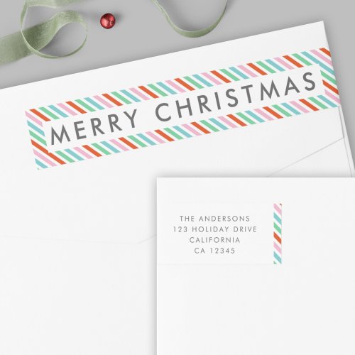Christmas Stripes  Modern Colorful Cute Address Wrap Around Label