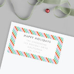 Christmas Stripes | Modern Colorful Return Address Label<br><div class="desc">Beautiful, cute diagonal christmas candy stripe pattern return address label in striking shades of red, green, blue and pink in a modern, 'scandi 'scandinavian design style. This versatile label matches our candy stripe holiday cards and can be personalized with your own greeting in place of "Happy Holidays", your family name...</div>