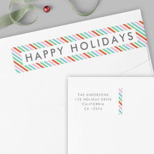 Christmas Stripes   Modern Colorful Return Address Wrap Around Label