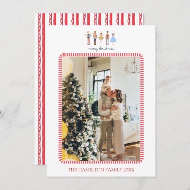 Christmas Stripes Nutcracker Photo Holiday Card (Front/Back)