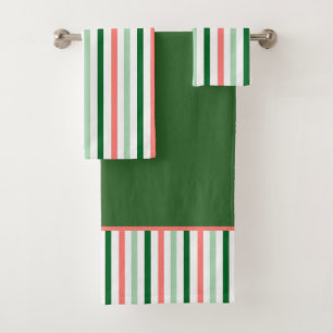 Christmas Stripes on Green Bath Towel Set