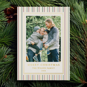 Christmas Stripes One Photo Foil Holiday Card