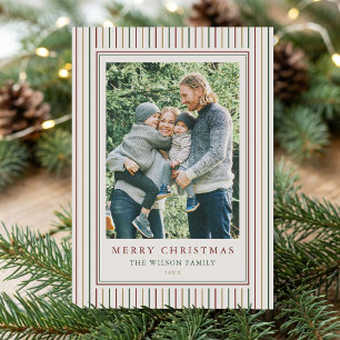 Christmas Stripes One Photo Holiday Card