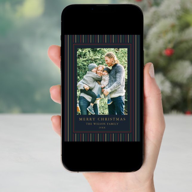 Christmas Stripes One Photo Holiday Card (Front Digital)