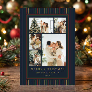 Christmas Stripes Photo Collage Holiday Card