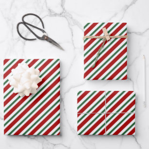 Christmas Stripes Red Green White Wrapping Paper Sheets
