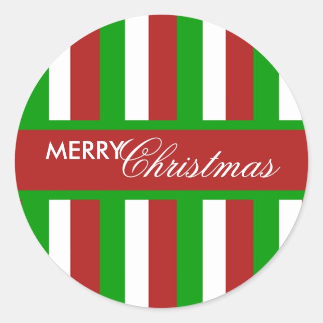 Christmas Stripes red Round Sticker (Front)
