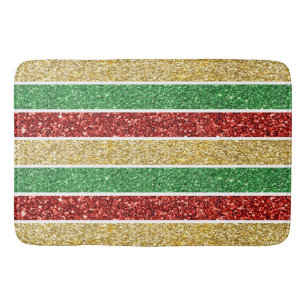Christmas Stripes Red, Yellow Gold & Green Bling Bath Mat
