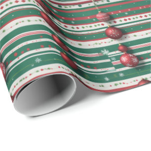 Christmas Stripes With Ornaments & Holiday Doodles Wrapping Paper