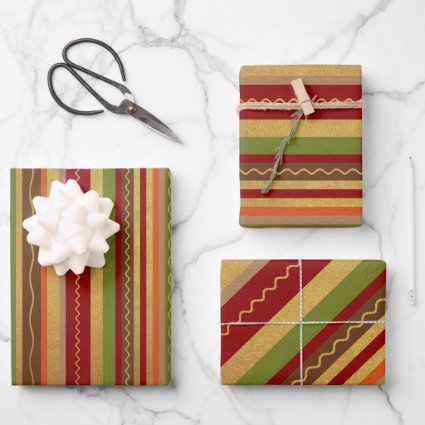 Christmas Stripes Wrapping Paper Sets