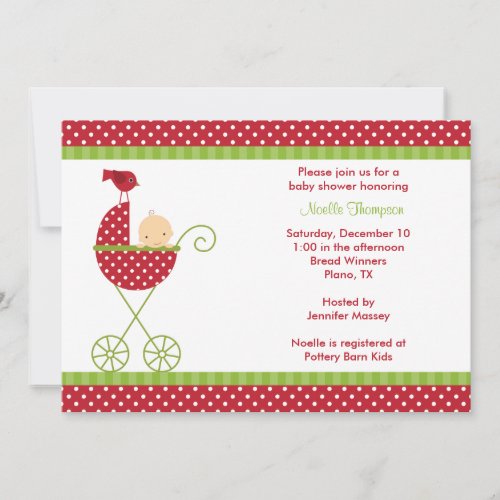 Christmas Stroller Baby Shower Invitations