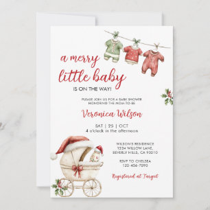 Christmas Stroller Merry Little Girl Baby Shower Invitation