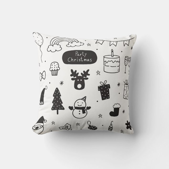 Christmas style black and white  throw pillow (Front)