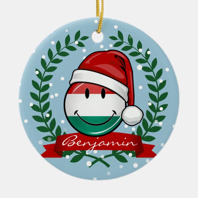 Christmas Style Hungarian Flag Ceramic Ornament (Front)